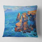 Designart 'Cliffs By The Blue Ocean' Nautical & Coastal Printed Throw Pillow