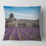 Designart 'Lavender Field With Abbey In France' Farmhouse Printed Throw Pillow