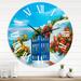 Designart 'House Near The Sea Colorful Flowers III' Nautical & Coastal wall clock