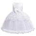 Zewfffr Print Dress O-neck Children Bowknot Princess A-line Dresses (White 5-6Y)