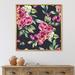 East Urban Home Red Vintage Roses & Berries On Black - Floater Frame Print on Canvas in Black/Pink | 16 H x 16 W x 1 D in | Wayfair