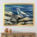 East Urban Home Seagull Birds by the Sea - Picture Frame Painting on Canvas Metal in Blue | 16 H x 32 W x 1 D in | Wayfair