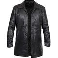 Mens Black Leather Coat -Real Leather Long Coat Men's- Classic Leather Blazer- Black Long Leather Coats (Charcoal, XXL)