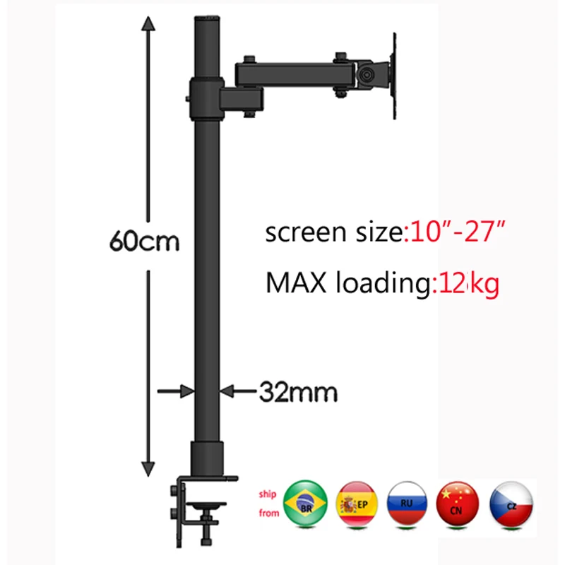 Support de bureau pour moniteur DL-T801L VESA 75X75 100X100 11kg 60cm, support de télévision LCD, support de télévision rotatif à 360 degrés, bras mobile