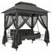 Dcenta Garden Convertible Swing Bench with Canopy and Padded Cushion Anthracite Porch Hanging Chair Steel Frame for Balcony Backyard Patio Outdoor Furniture 86.6 x 63 x 94.5 Inches (L x W x H)