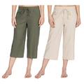 Metzuyan Womens 3/4 Capri Pants Cropped Elasticated Trousers Sizes 10-14 Stone and Khaki 10