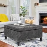 Adeco Large Square Footstool Fabric Storage Ottoman Bench