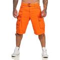 Geographical Norway PANORAMIQUE MEN - Men's Casual Cotton Bermuda Shorts - Men's Sport Cargo Breathable Chino Bermudas - Short Belted Normal Fit Comfortable ORANGE L