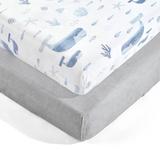 Seaside Micro Mink Fitted Crib Sheet Blue 2Pk 28x52x9 - Lush Decor Baby 16T007303