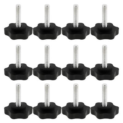 6x32mm Male Thread 25mm Star Head Dia ScrewOn Type Clamping Knob 12Pcs - Silver Tone,Black