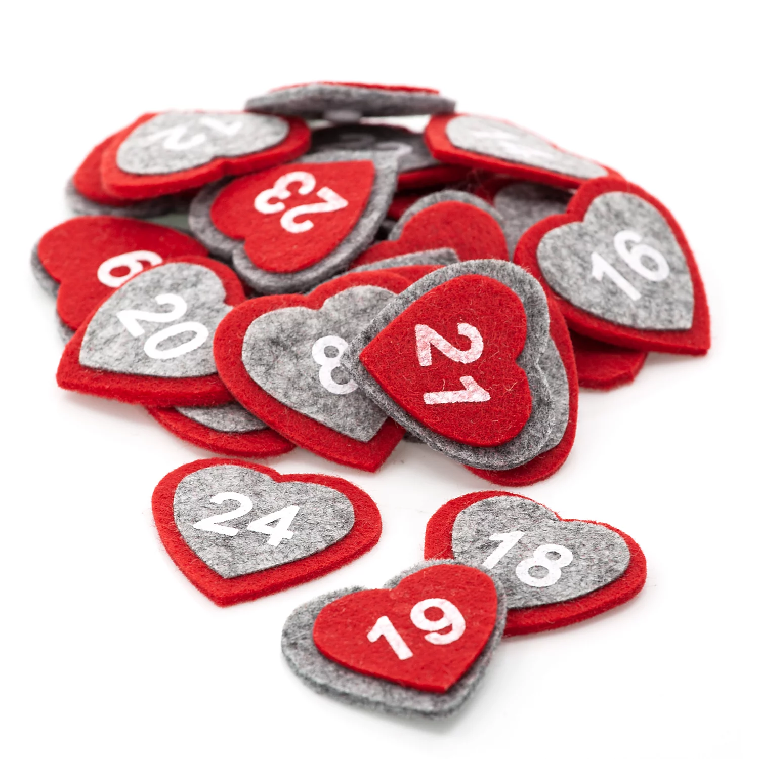Adventskalenderzahlen Herzen aus Filz, 4,5 cm