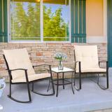 Futzca 3 Piece Outdoor Rocking Chair Set, Beige