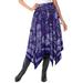 Plus Size Women's Handkerchief Hem Skirt by Roaman's in Violet Floral Scarf (Size 16 W) Made in USA Smocked Elastic Waist