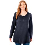 Plus Size Women's Perfect Long-Sleeve Henley Tee by Woman Within in Navy (Size M) Shirt