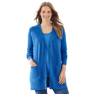 Plus Size Women's Perfect Longer-Length Cotton Cardigan by Woman Within in Bright Cobalt (Size 4X) Sweater