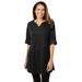 Plus Size Women's Perfect Roll-Tab-Sleeve Notch-Neck Tunic by Woman Within in Black (Size 5X)