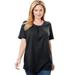 Plus Size Women's Perfect Button-Sleeve Shirred Scoop-Neck Tee by Woman Within in Black (Size 3X) Shirt