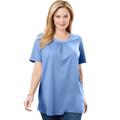 Plus Size Women's Perfect Button-Sleeve Shirred Scoop-Neck Tee by Woman Within in French Blue (Size 2X) Shirt