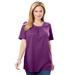 Plus Size Women's Perfect Button-Sleeve Shirred Scoop-Neck Tee by Woman Within in Plum Purple (Size 2X) Shirt