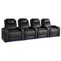 Valencia Theater Seating 130.75" Wide Genuine Leather Power Reclining Home Theater Seating w/ Cup Holder in Black | Wayfair Oslo4-BLK-P