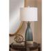 Birch Lane™ Corrie 29" Frosted Blue/Gold Table Lamp Glass/Linen, Crystal in Blue/White/Yellow | 29 H x 14 W x 14 D in | Wayfair