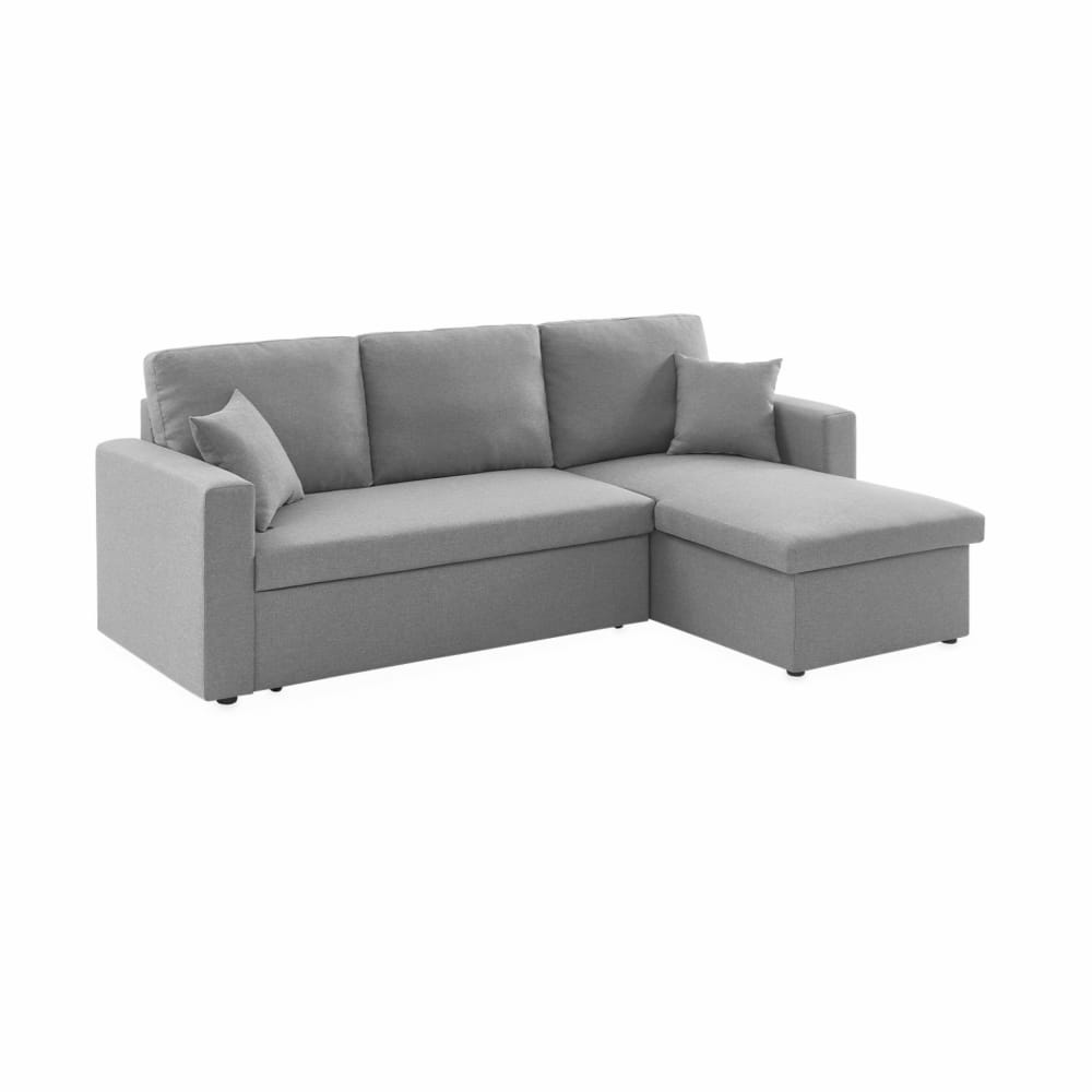 Canapé d'angle convertible 3 places en tissu gris clair
