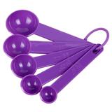 Home Kitchen Plastic Tea Soup Coffee Measuring Spoon Set Purple 5 in 1 - 5 Pcs