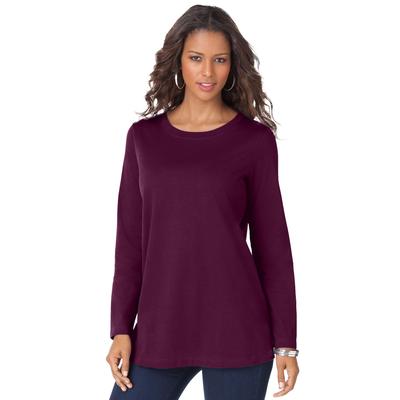 Plus Size Women's Long-Sleeve Crewneck Ultimate Tee by Roaman's in Dark Berry (Size S) Shirt