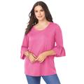 Plus Size Women's Bell-Sleeve Ultimate Tee by Roaman's in Vintage Rose (Size 14/16) Shirt