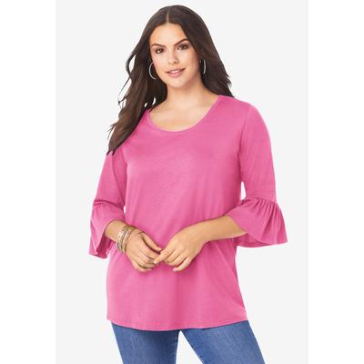 Plus Size Women's Plus Size Cotton Ultimate Bell Sleeve Tee by Roaman's in Soft Blush (Size 14/16) Shirt