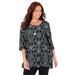Plus Size Women's Easy Fit 3/4-Sleeve Scoopneck Tee by Catherines in Black Damask (Size 3X)