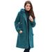 Plus Size Women's Hooded Button-Front Fleece Coat by Roaman's in Deep Lagoon (Size L)