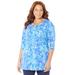 Plus Size Women's Easy Fit 3/4-Sleeve Scoopneck Tee by Catherines in Navy Paisley (Size 4X)