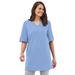Plus Size Women's Perfect Roll-Tab-Sleeve Notch-Neck Tunic by Woman Within in French Blue (Size 3X)