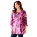 Plus Size Women's Easy Fit 3/4-Sleeve Scoopneck Tee by Catherines in Rich Burgundy Abstract (Size 0X)