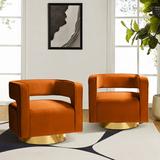 Barrel Chair - Willa Arlo™ Interiors Aysha 74.93Cm Wide Swivel Barrel Chair Wood/Velvet/Fabric in Orange | 26.8 H x 29.5 W x 26 D in | Wayfair