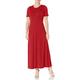 Star Vixen Women's Petite Modest Soft Brushed Dty Knit Elbow Sleeve Maxidress Dress, Red, Large