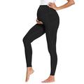WAEKQIANG Women Pregnant with Pockets High Waisted Workout Yoga Maternity Pants Ultra Soft Running Tummy Control Active Athletic Pants Black