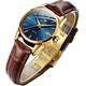 OLEVS Ladies Watch Brown Leather Strap Blue Face Business Dress Analog Quartz Date Classic Luminous Waterproof Women Wrist Watch