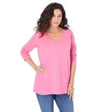 Plus Size Women's Long-Sleeve V-Neck Ultimate Tee by Roaman's in Vintage Rose (Size 22/24) Shirt