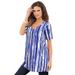 Plus Size Women's Studded Tie-Dye Tunic by Roaman's in Cool Watercolor Stripe (Size 1X) Long Shirt