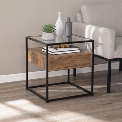Olivern Glass-Top End Table w/ Storage by SEI Furn...