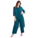 Plus Size Women's Three-Piece Lace Duster & Pant Suit by Roaman's in Deep Teal (Size 24 W) Duster, Tank, Formal Evening Wide Leg Trousers