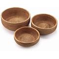 YANGQIHOME Natural Rattan Round Fruit Basket Bowls, Handwoven Storage Serving Baskets, Wicker Organizer for Dinning Room (Set of 3)