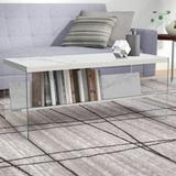 Wade Logan® Allegonda Sled Coffee Table w/ Storage Wood/Faux Marble/Metal in White/Brown | 17 H x 40 W x 17.75 D in | Wayfair