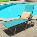 Latitude Run® 2pcs Folding Outdoor Rattan Chaise Lounge Chair Cushioned Recliner w/ Wheels&turquoise Cushion in Brown | Wayfair