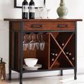 Alcott Hill® Ironcraft Solid Wood Mini-bar/Wine Stand in Mission Oak Wood in Black/Brown/Gray | 30 H x 15 D in | Wayfair