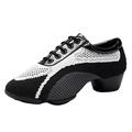 YKXLM Close Toe Dance Training Shoes Low Heel Exercise Dance Shoes Lace-up Sport Dance Shoes for Women&Men,Model KCBD207,Black+White-2.5CM Heel-4 UK