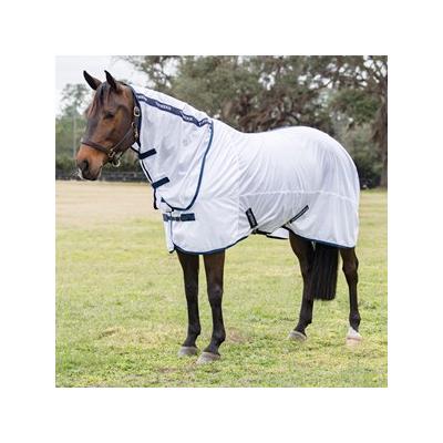 TuffRider Comfy Mesh Combo Neck Fly Sheet Made Exclusively for SmartPak - 75 - White w/ Navy Trim - Smartpak