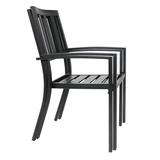 Phi Villa 6 Piece Black Metal Outdoor Furniture Patio Steel Frame Slat Seat Dining Arm Chairs